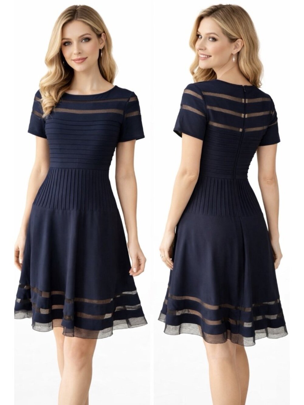 Tadashi Dress M Navy Blue Short Sleeve A Line Wedding Cocktail Party Cruise
